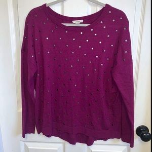 CASLON PURPLE  Cashmere Viscose Blend SWEATER W/ METAL DOTS SZ LARGE Petite